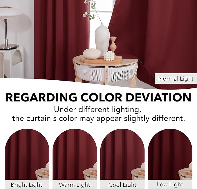 Deconovo Solid Room Darkening Curtains Rod Pocket and Back Tab Blackout Curtains for Bedroom 42Wx63L Inch Burgundy Red 2 Panels