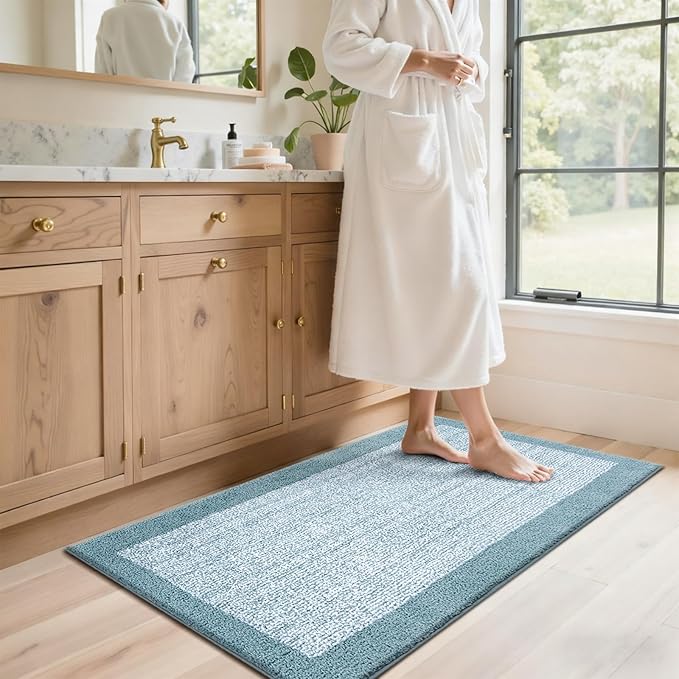 48x24 Long Bathroom Rugs Washable Non Slip, Dusty Blue Bath Mat for Bathroom Floor Tub, Soft Absorbent Quick Dry Mats for Shower, Bathtub,Home Decor