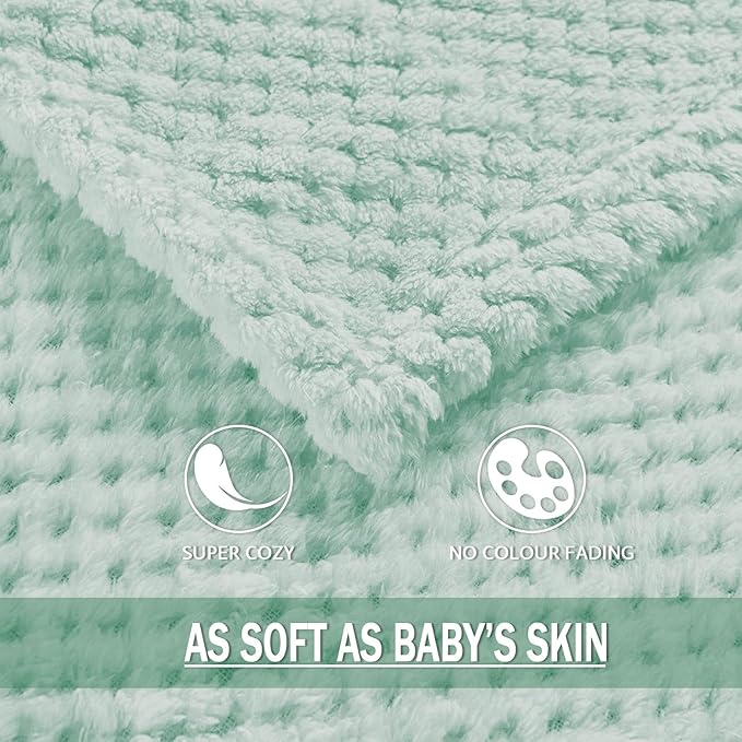 Exclusivo Mezcla Fleece Bed Blanket Twin Size, Super Soft and Warm Blankets for Couch, Sofa and Bed Waffle Textured, Cozy, Fuzzy and Lightweight (Mint Green, 60x80 inches)