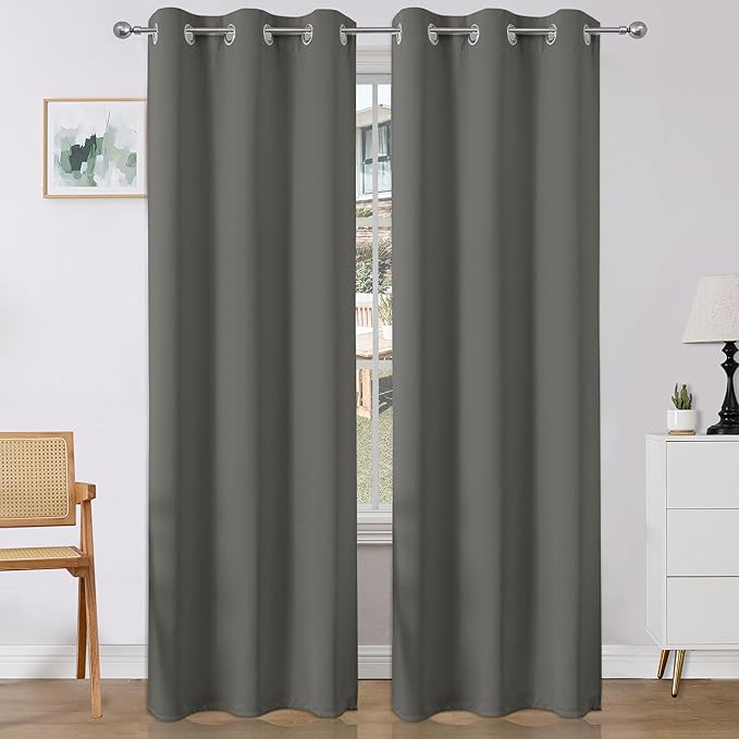 Joydeco Blackout Curtains 108 Inches Long 2 Panels Set, Thermal Insulated Long Curtains& Drapes 2 Burg, Room Darkening Drapes for Bedroom Living Room Window (Light Grey, W37 x L108 Inch)