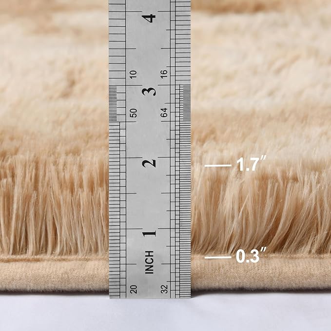 Deerhoo Large Shag Area Rugs 5 x 8, Tie-Dyed Plush Fuzzy Rugs for Living Room, Ultra Soft Fluffy Furry Rug for Bedroom, Indoor Carpet Nursery Rugs for Kids Room Home Decor, Beige