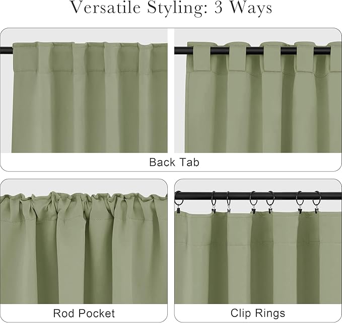 PONY DANCE Short Blackout Curtains - Window Curtain Treatments Light Blocking Drapes Back Tab/Rod Pocket Short Drapes Panels for Bedroom & Kitchen, 42 W x 45 L, Meadow Green, 1 Pair