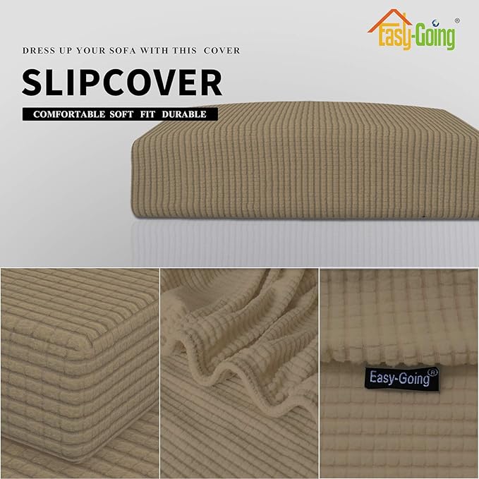 Easy-Going Stretch Loveseat Cushion Cover Sofa Cushion Furniture Protector Sofa Seat Sofa Slipcover Sofa Cover Soft Flexibility with Elastic Bottom(Loveseat Cushion, Tan)