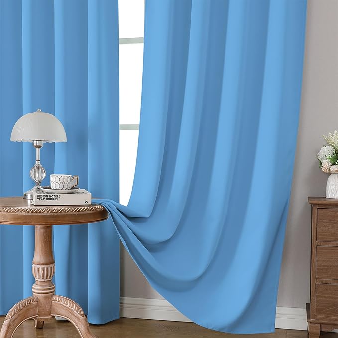 CUCRAF Light Blue Blackout Curtains Customize, Rod Pocket Room Darkening Curtain for Bedroom Living Room, Thermal Insulated Window Drapes 1 Panel (Custom Size, Color)