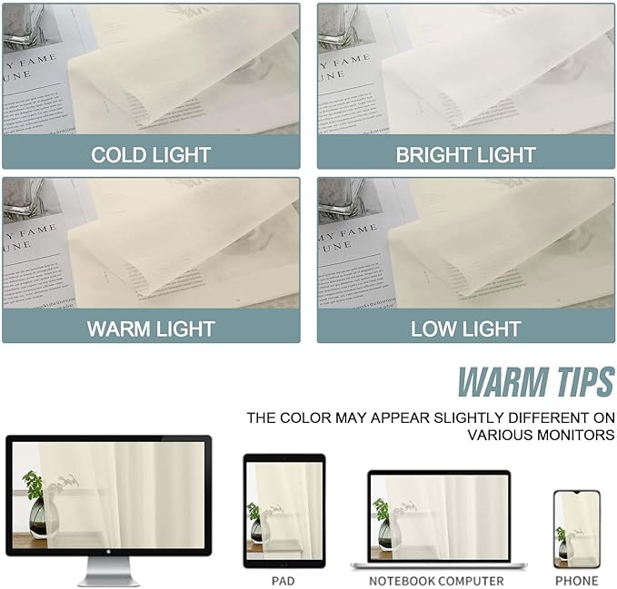Cream Valances for Windows 14 inch Length 2 Panels Set, Small Voile Sheer Curtains for Bathroom, Soft Fabric Lightweight Light Filtering Kitchen Curtains, Dual Rod Pocket, 2x42Wx14L Inches