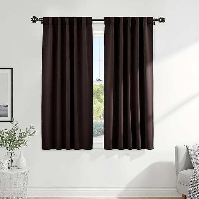 PONY DANCE Bedroom Blackout Curtains - 42 W x 72 L, Brown Window Draperies Thermal Insulated Back Tab/Rod Pocket Curtain Panels/Window Treatments Home Decoration, Double Pieces