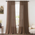 Caramel Brown Linen Curtains for Living Room Extra Long 112 Inches Long Back Tab Light Filtering Semi Sheer Curtain Vintage Rustic Decor Floor to Ceiling High Window for Bedroom 52x112, 2 Panels