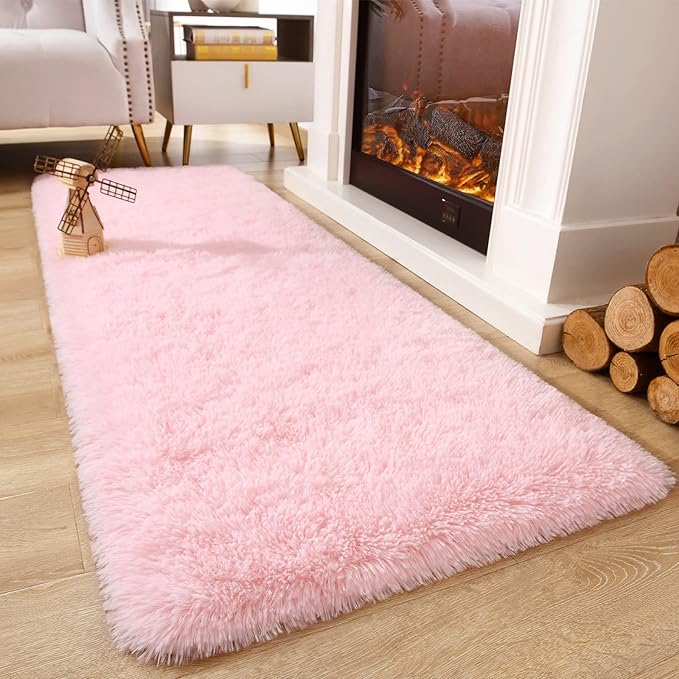 Chicrug Soft Runner Rug for Bedroom Living Room Plush Fluffy Rugs 2x6 Feet, Shag Furry Runner Rug Carpet Non Shedding for Nursery Children Kids Girls Room Home Decorative, Pink