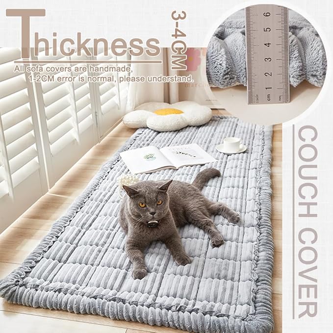 Couch Cover for Dogs Washable, Fuzzy Pet Couch Covers for 3 Cushion Sofa Pet Friendly, Non Slip Sofa Cover (Light Blue-Grey, 27.6" x 82.7"/70 x 210cm)