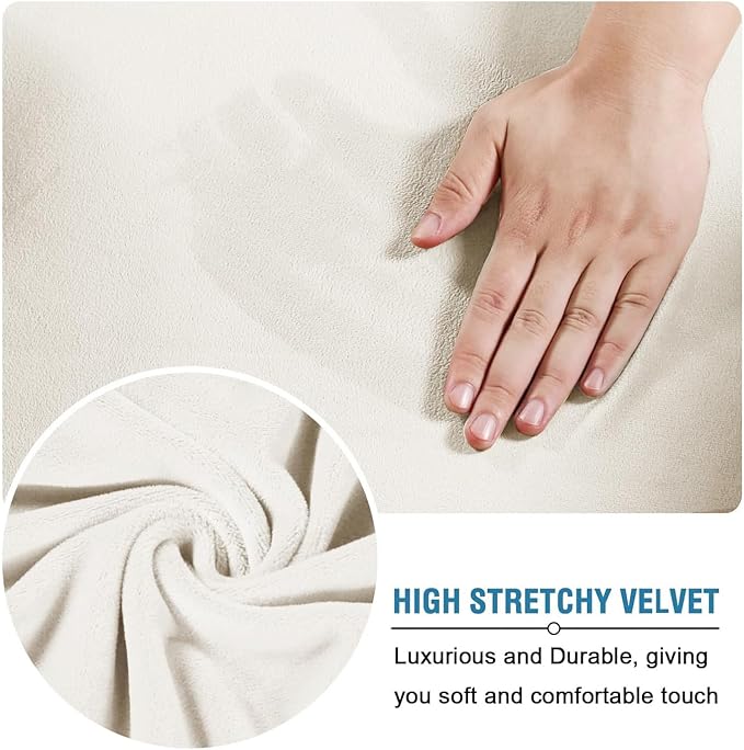 H.VERSAILTEX Rich Velvet Stretch 2 Piece Chair Cover Chair Slipcover Sofa Cover Furniture Protector Couch Soft with Elastic Bottom Chair Couch Cover Width Up to 49 Inch (Chair, Porcelain White)