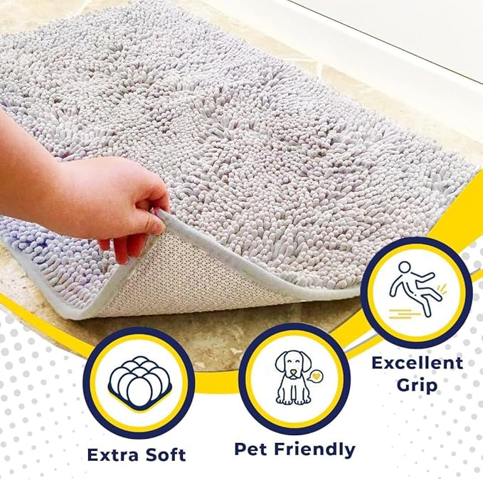 Muddy Mat® | Super Absorbent Door Mat Indoor, Microfiber Quick Dry Chenille Entryway Rug, Non-Slip Front Door Mat, Indoor Mats for Entryway, Machine Washable Pet Rug, White 48"x72"