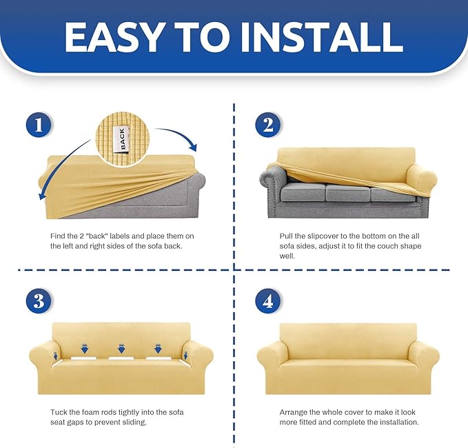 KEKUOU Stretch Single Sofa Slipcover 1 Piece Couch Sofa Cover (31"-55") Furniture Protector 1 Seater Sofa with Elastic Bottom for Kids,Pet.Jacquard Small Checked Pattern Fabric(Small,Champagne)