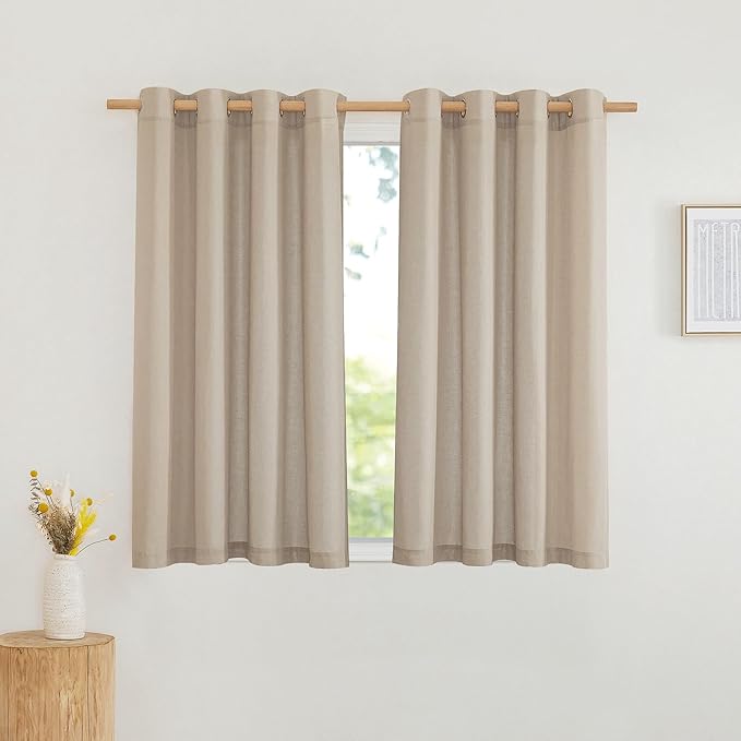 NICETOWN Thick Linen Kitchen Window Curtains Over Sink, Grommet Privacy Added Linen Blend Curtains with Some Light Filtering Burlap Drapes for Home Office/Bedroom, Angora, 2 Panels, W55 x L54