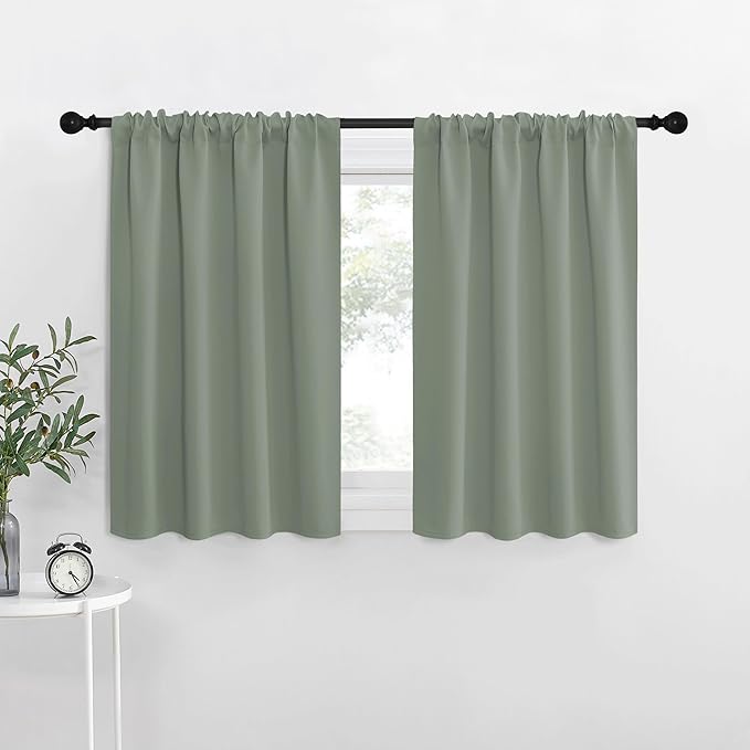NICETOWN Window Curtains Blackout Drapes - Thermal Insulated Solid Rod Pocket Blackout Curtains/Draperies for Living Room (Sage Green, One Pair, 34 by 36-Inch)
