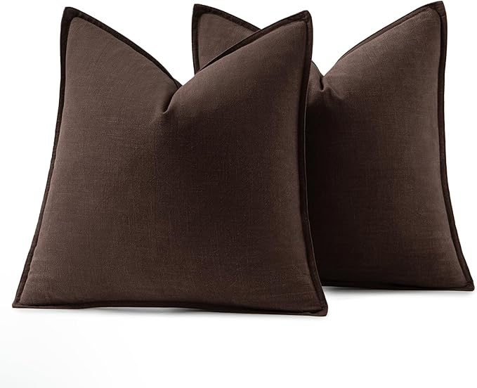 MIULEE Decorative Linen Euro Sham Pillow Covers 22x22 Inch Dark Brown Boho Farmhouse Neutral Winter Couch Throw Pillows for Bed Pack of 2 Accent Modern Pillowcase Sofa Livingroom Home Decor