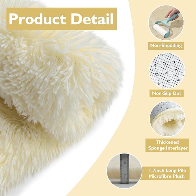 yulidayang Fluffy Round Area Rugs for Bedroom,Ivory 3'X3'Shag Circle Area Rugs for Girls Room,Non Slip Fuzzy Plush Rug for Kids Room Living Room and Dorm Home Rug