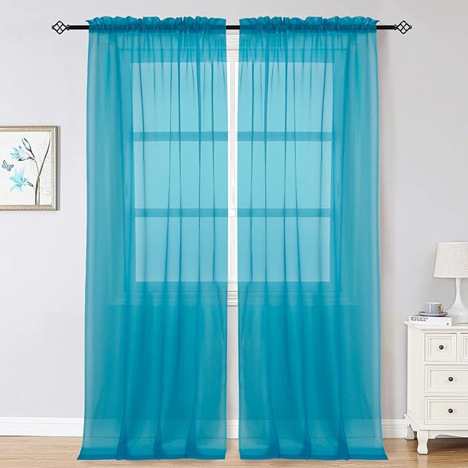 OWENIE Marine Sheer Curtains 96 Inch Length, Elegant Sheer Curtains for Bedroom, Window Voile Sheer Curtain Panels/Drapes/Treatment for Living Room, 2Pcs, Each 42" W x 96" L