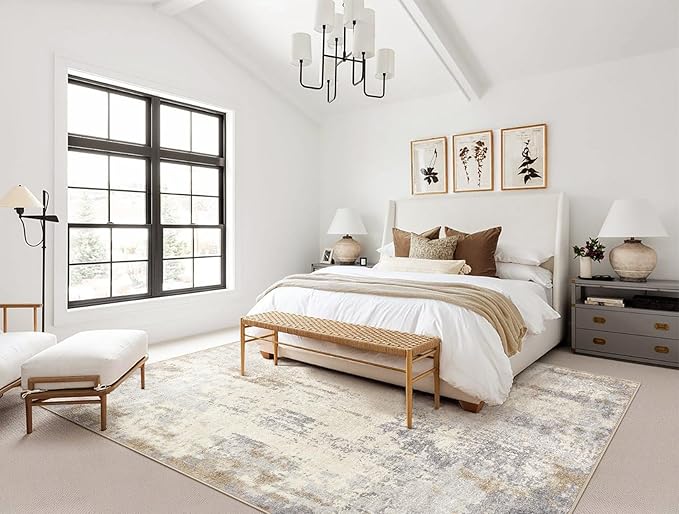 UERMEI Area Rug Living Room Rugs - Washable Neutral Modern Abstract Soft Thin Large Rug Indoor Floor No Slip Rug Carpet for Bedroom Under Dining Table Home Office Decor-Light Brown/Gray-7'x 9'