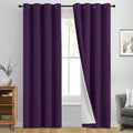 Yakamok 100% Blackout Curtain Panels 63 inches Cold and Light Blocking Drapes for Nursery, 2 Thick Layers Thermal Insulated Draperies (2 Pieces, 50 Wide Each Panel, Purple/White Backing)