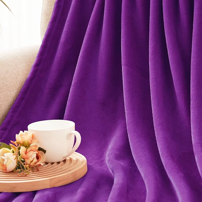 Exclusivo Mezcla Fleece Throw XL Blanket for Couch, Sofa, Super Soft and Warm Purple Blankets, All Season, Cozy, Plush, Lightweight, 50x70 Inches