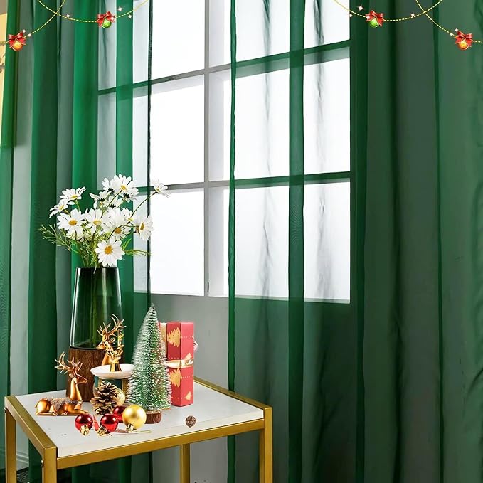 SpaceDresser Basic Rod Pocket Sheer Voile Window Curtain Panels White 1 Pair 2 Panels 42 Width 45 Inch Long for Kitchen Bedroom Children Living Room Yard(Foliage Green,42 W x 45 L)