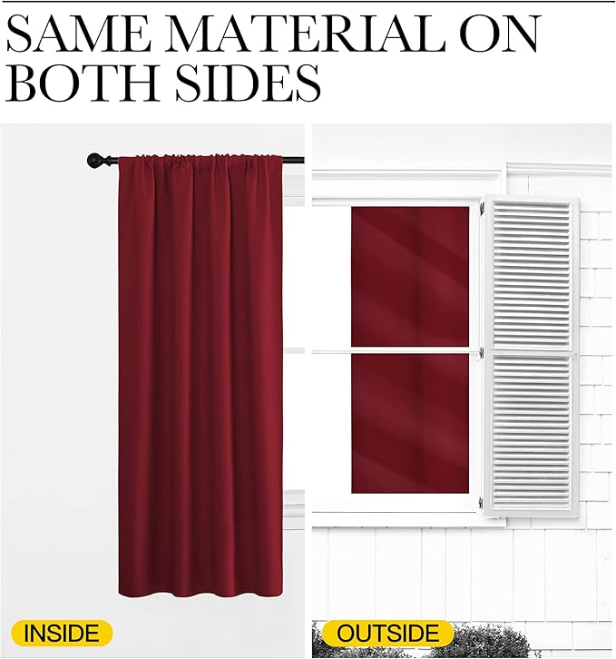 NICETOWN Christmas Burgundy Blackout Curtains and Drapes - Soft Fabric Thermal Insulated Solid Rod Pocket Room Darkening Draperies for Window (2 Panels, 52 inches Width by 63 inches Length)