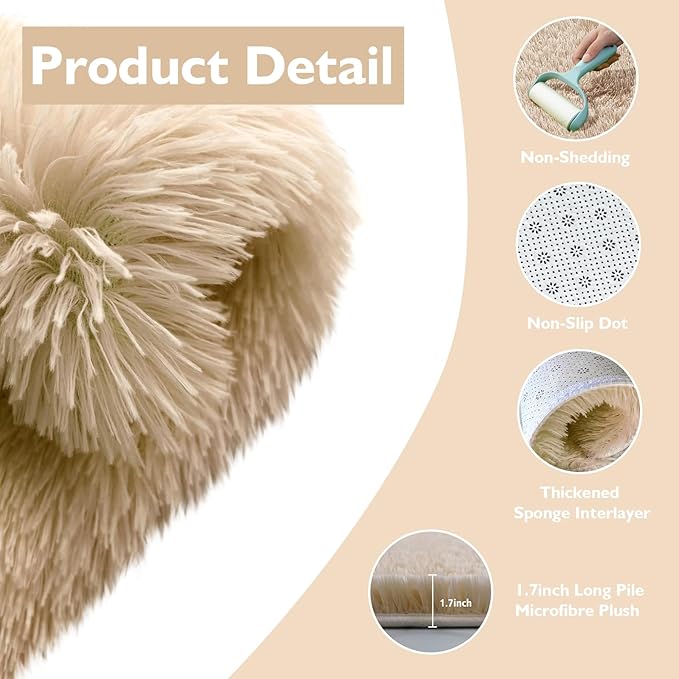 Shag Area Rug for Bedroom 4x6,Beige Fluffy Area Rugs for Living Room,Soft Fuzzy Rug Non-Shedding Indoor Plush Carpet for Kids Bedroom Nursery Dorm Home Decor