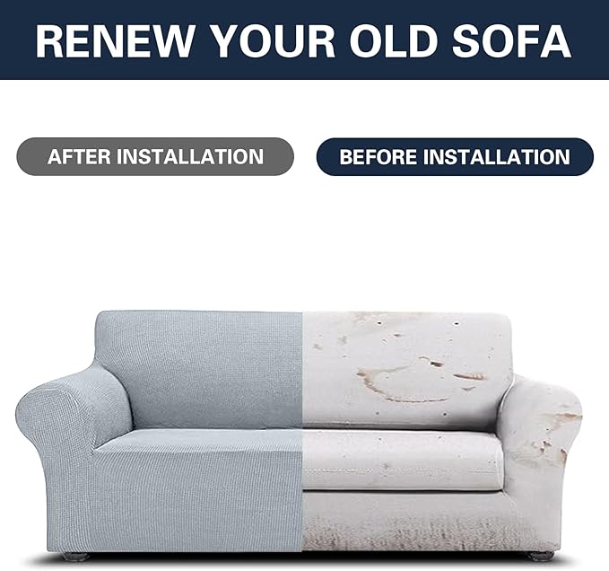 Cupuamon 2026 New Stretch Sofa Slipcovers Couch Cover for 3 Cushion Furniture Protector Sofa Covers with Elastic Bottom Jacquard Fabric Small Checks for Pets, Kids -Sofa, Silver