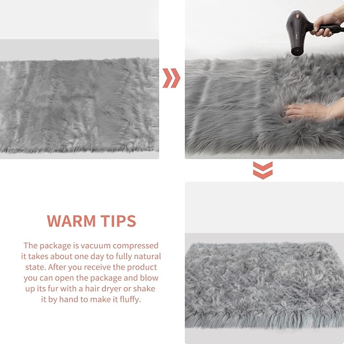 Ciicool Grey Fluffy Round Fur Area Rug for Bedroom, Circle Faux Fur Rugs for Kids Room, Cute Fuzzy Nursery Carpet, Shaggy Circular Rugs Floor Carpets for Teens Girls Rooms Home Decor, 4 x 4 Feet