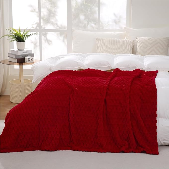 Red Throw Blanket 50"×60" inches Gifts for Mom Fuzzy 3D Jacquard Decorative Flannel Fleece Super Soft Plush Cozy Blanket for Couch Sofa Chair Lightweight