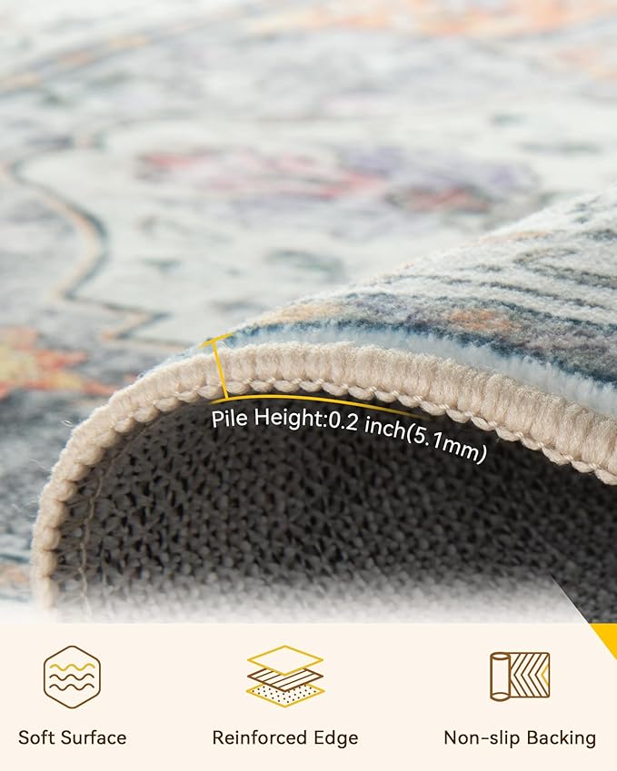 RELEANY Area Rugs 2'x10' Runner Rug Non Slip Washable for Kitchen Hallway Bedroom Beside Laundry Room Bathroom Rug, Floor Carpet, Light Yellow Carbon Grey Orange