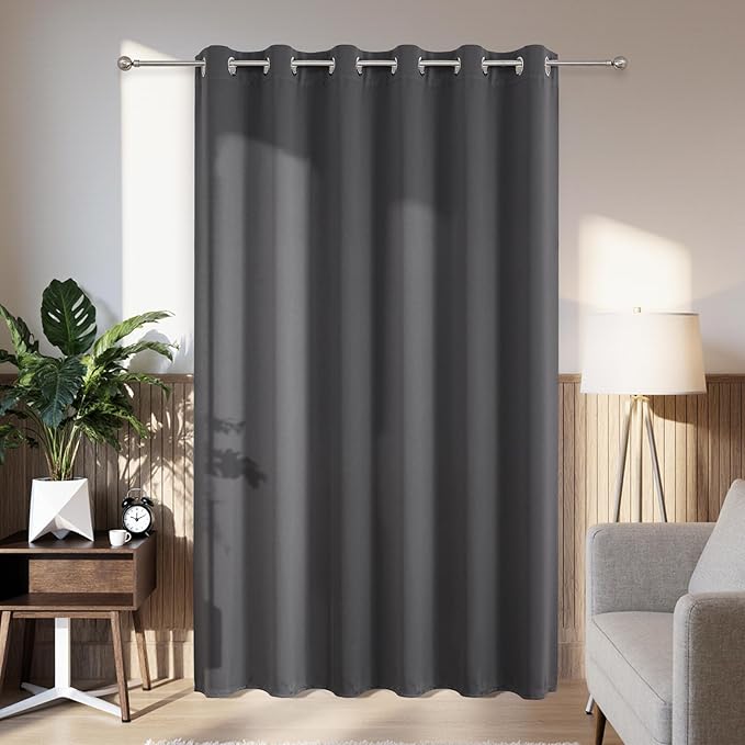 Joydeco Blackout Patio Sliding Door Curtains 108 Inches Long, Grommet Privacy Room Divider Curtains, Extra Wide Thermal Blackout Drapes for Bedroom Living Room (Grey, 80Wx108L, 1 Panel)