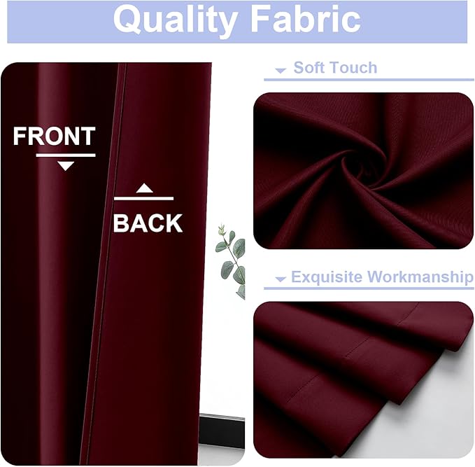 Simplebrand Ava Burgundy Blackout Curtains for Bedroom 84 Inch Length 2 Panels Set, Solid Thermal Insulated Privacy Nursery Window Treatment Curtains Blackout Drapes, W40 x L84 Inch, Burgundy