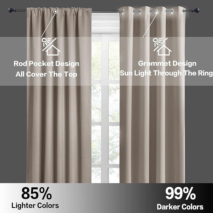 RYB HOME Short Blackout Curtains for Bedroom, Room Darkening Insulated Summer Heat Light UV Blocking Energy Saving Drapes for Nursery, Width 34 by Length 45, Sand, Set of 2