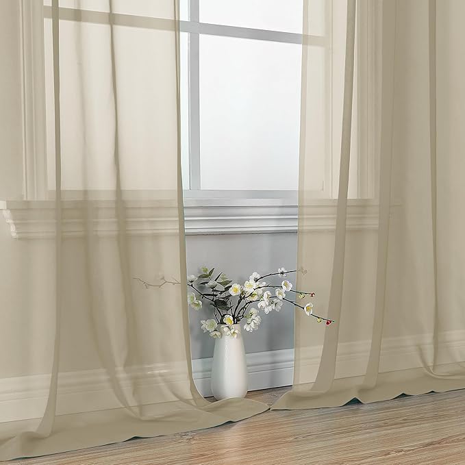 OVZME Taupe Sheer Curtains 63 Inches Long 2 Panels - Soft Light Filtering Window Sheer Panels for Living Room/Bedroom, Top Dual Rod Pocket, 1 Pair, Each 42Wx63L Inches