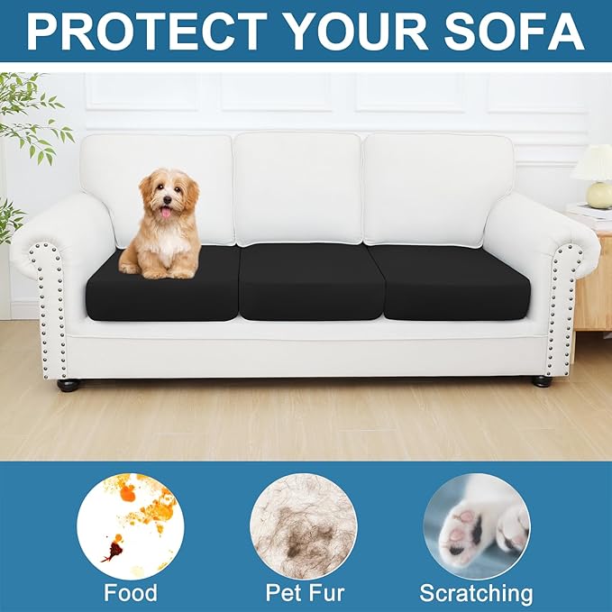 Smiry Printed Couch Cushion Covers, Stretch Soft Couch Covers for Sofa, Washable Non-Slip Sofa Slipcover Furniture Protector for Indoor and Outdoor (3 Pack, Black)