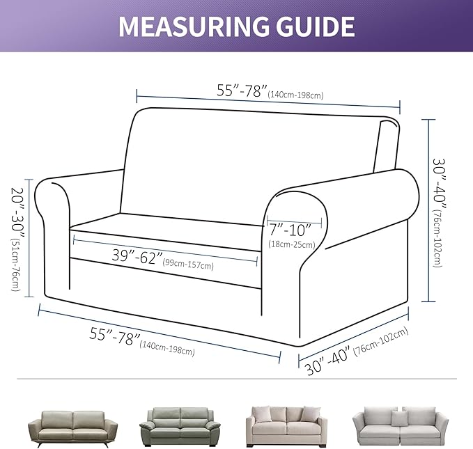 Joccun Stretch Loveseat Couch Cover Slipcover, 1-Piece Sofa Cover for 2 Cushion Couch Spandex Jacquard Washable Furniture Protector Cover for Living Room,Kids,Pets（Loveseat,Silver）