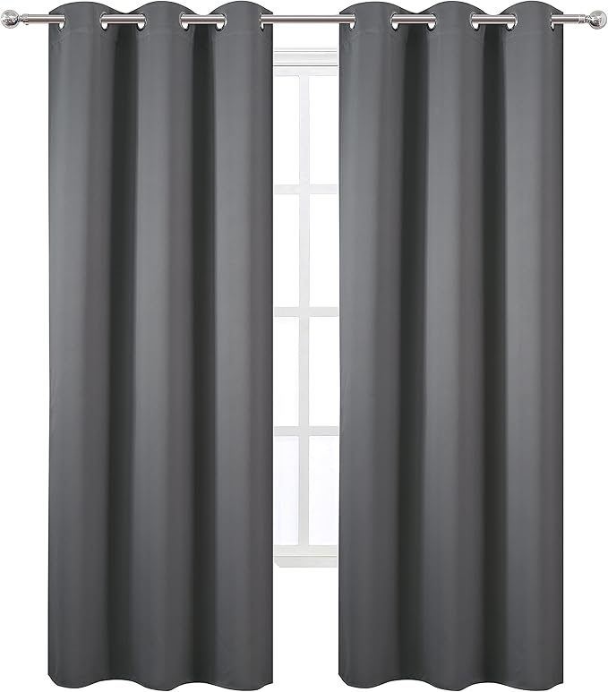 LEMOMO Frost Grey Blackout Curtains 34 x 84 Inch Length/Set of 2 Curtain Panels/Thermal Insulated Room Darkening Blackout Curtains for Bedroom