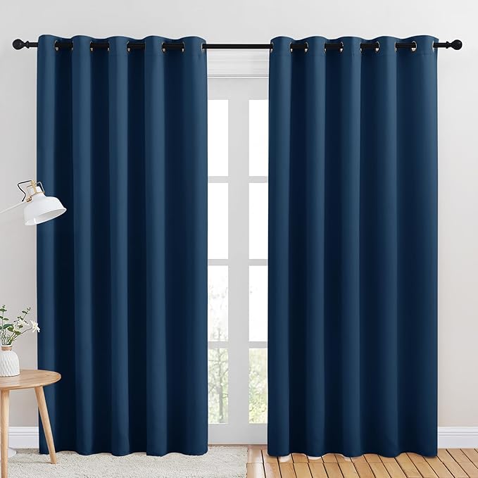 NICETOWN Room Darkening Draperies Window Curtain Panels, Moroccan Blue, 2 Panels, W60 x L84 -inch, Thermal Insulated Grommet Room Darkening Curtains for Bedroom