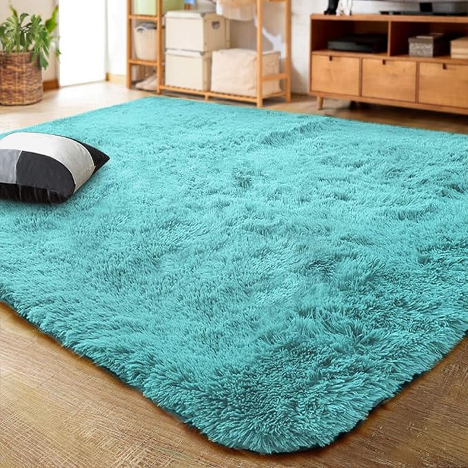 LOCHAS Ultra Soft Indoor Modern Area Rugs Fluffy Living Room Carpets for Children Bedroom Home Decor Nursery Rug 3x5 Feet, Teal Blue