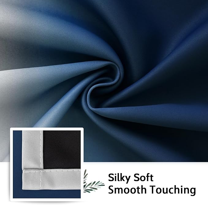 SimpleHome Blue Ombre 100% Blackout Curtains for Bedroom 72 Inches Long, Room Darkening Thermal Insulated Grommet Curtains for Living Room, 2 Panels, 52x72 inches Length