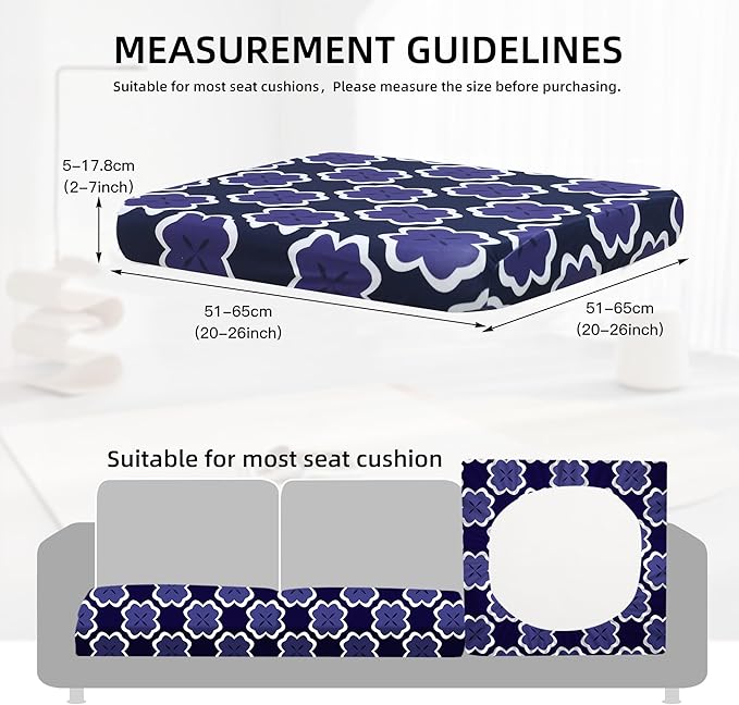 8Pcs Outdoor Cushion Covers, Patio Cushion Covers,Stretch Elastic Slipcovers, Replacement Washable & Reusable Furniture Protector for Patio Couch(Dark Blue Geometric Pattern,8PCS)
