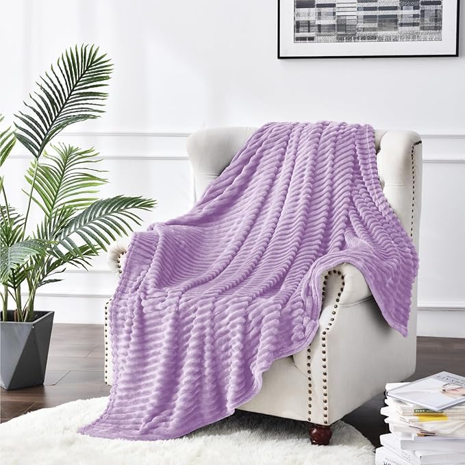 BEDELITE Fleece Blanket Twin Size – 3D Ribbed Jacquard Soft and Warm Decorative Fuzzy Blankets – Cozy, Fluffy, Plush Lightweight Throw Blankets for Couch, Bed, Sofa(Lavender, 60x80 inches)