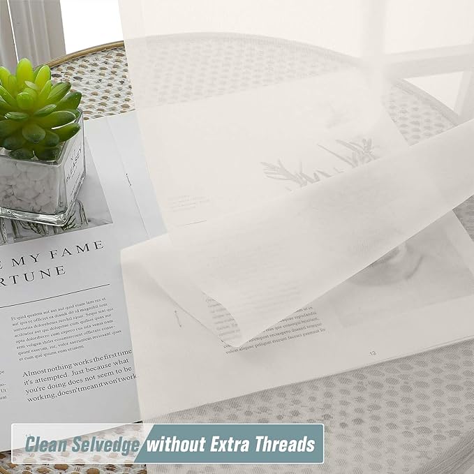 Ivory Small Sheer Curtains Tier 24 Inches Length 2 Pieces, Light Filtering Cafe Curtains Sheers for Living Room Bathroom, Modern Window Treatments Dual Rod Pocket Panels, 2X42Wx24L Inches