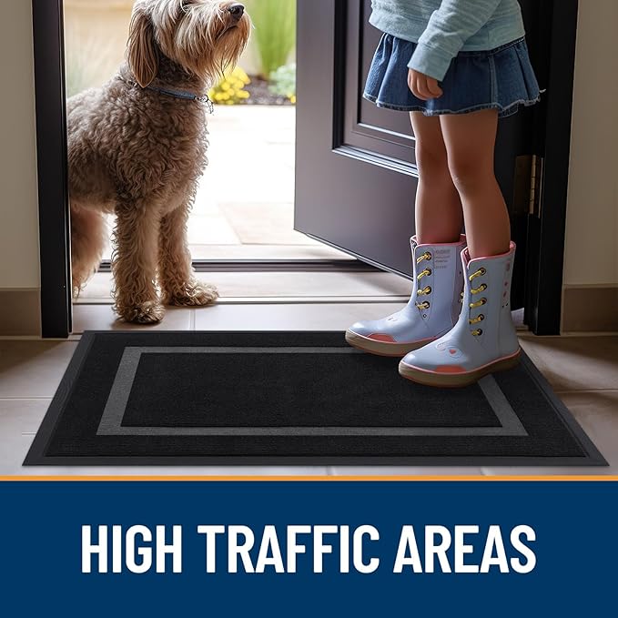OLANLY Front Door Mat Indoor Outdoor Entrance, Waterproof All-Season, All-Weather Doormat, Sturdy Natural Rubber, Fade Resistant, Low Profile, Easy Clean Patio Porch Entryway Mat, 47x32, Black