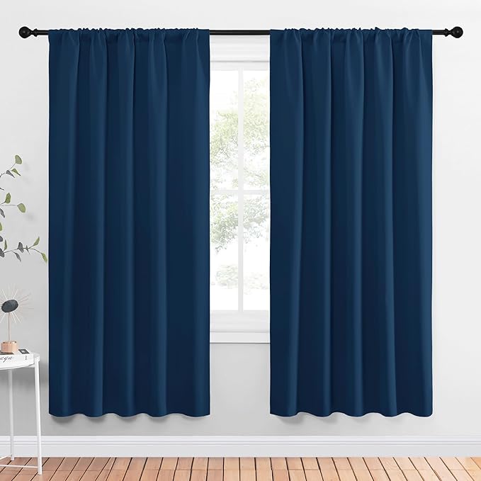 NICETOWN Window Curtains Blackout Drapes, Moroccan Blue, 1 Pair, 52 by 72-Inch, Thermal Insulated Solid Rod Pocket Blackout Curtains/Draperies for Living Room