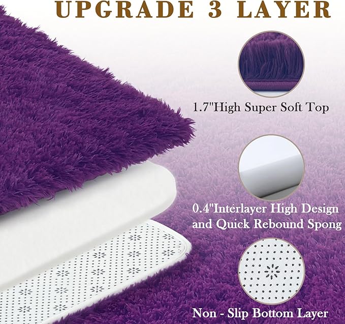 Area Rugs 9x12 Living Room, Shaggy Carpet Soft Plush Furry Bedside Rug Large Area Rugs for Bedroom Kids Girls Boys Home Decor Anti Slip(9 x 12, Grape Purple)