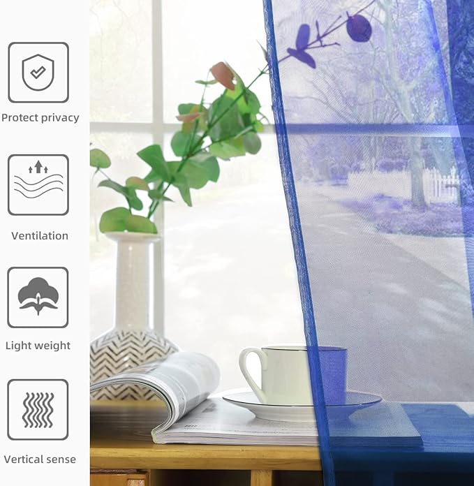 SpaceDresser Sheer Voile Window Treatment Rod Pocket Curtain Panels for Kitchen Bedroom Living Room Drapes Sunlight Filtering Privacy Semi Home Decor Assorted Colors Sizes (Sapphire, 52 W x 96 L)