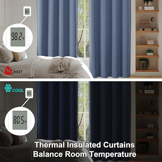 Simplebrand Ava Denim Blackout Curtains for Bedroom 90 Inches Long 2 Panels Set, Solid Privacy Energy Saving Living Room Window Treatment Curtains Blackout Drapes, W50 x L90 Inch, Denim