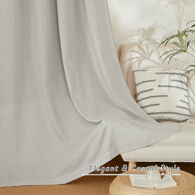 NICETOWN Gray Linen Kitchen Window Curtains Over Sink, Grommet Thick Linen Gray Short Window Treatments Privacy Assured with Light Filtering for Bedroom/Bathroom, W34 x L36, 2 Panels